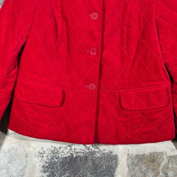 Talbots Blazer Woman's 12 Red Quilted Button Up Lined Cozy Holiday Retro - Picture 4 of 12